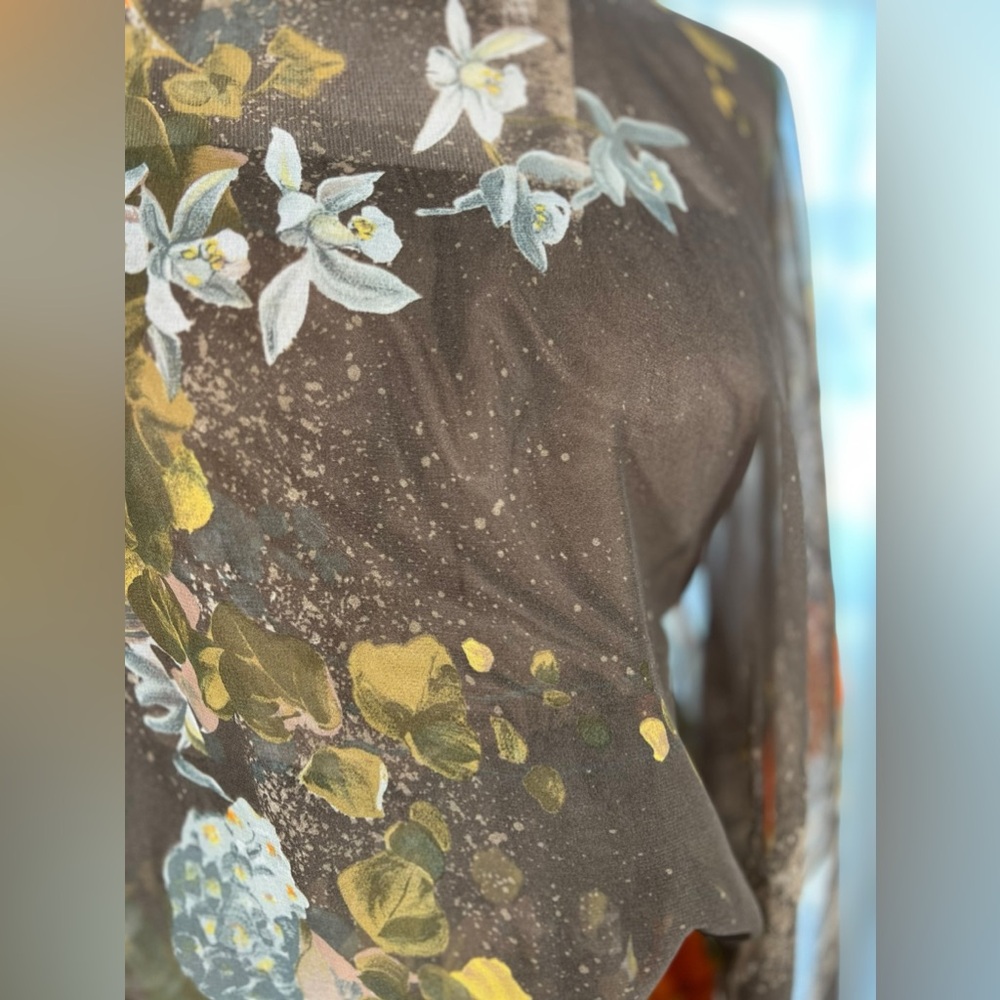 Vintage retro rare dress - 1970s sheer brown and multicolor dress Medium - Large - Picture 4 of 10